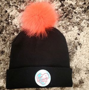 Girl's Justice Brand Beanie w/ Hot Pink Puff